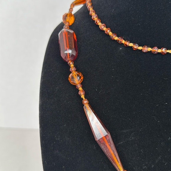 Antique 1870s to early 1900s Amber beaded hand knotted Necklace with Tassels A5 - Picture 4 of 9